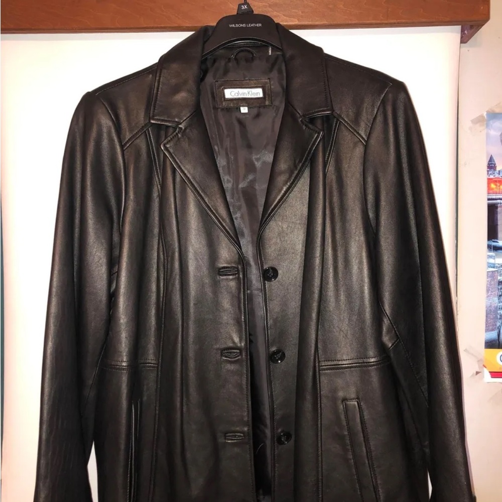 Calvin Klein Women's Black Leather Coat